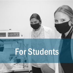 for students page link, button image shows students working in a lab.
